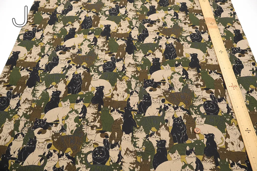 Cotton Oxford Printed Fabric - Full of Cats - nomura tailor