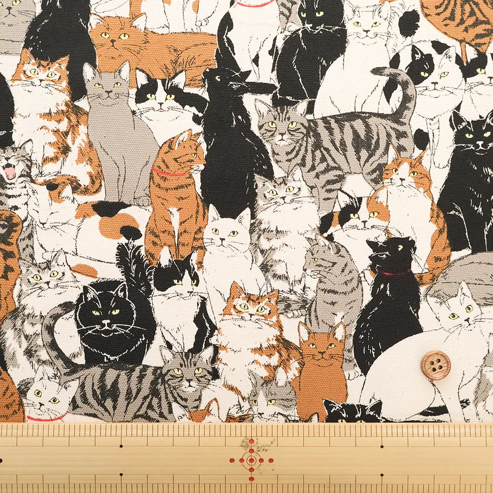 Cotton Oxford Printed Fabric - Full of Cats - nomura tailor