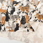 Cotton Oxford Printed Fabric - Full of Cats - nomura tailor
