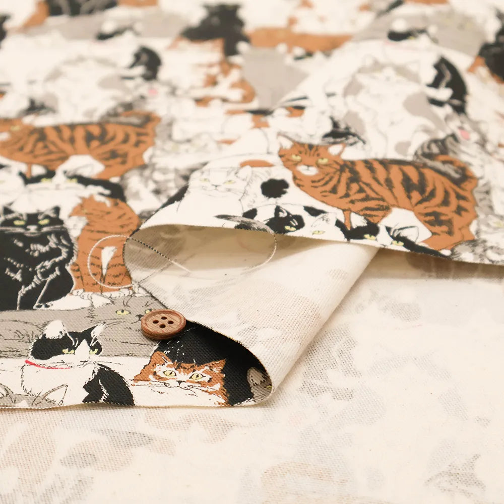 Cotton Oxford Printed Fabric - Full of Cats - nomura tailor