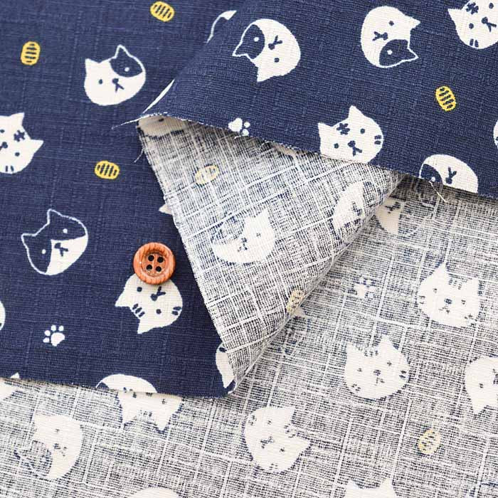 Cotton dobby print fabric koban and cat - nomura tailor