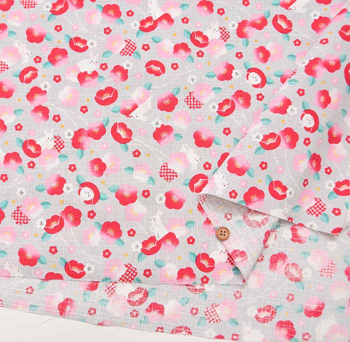 Cotton dobby printed fabric Plum Rabbit - nomura tailor