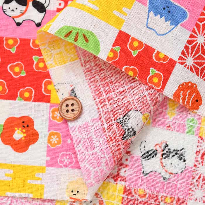 Cotton dobby printed fabric WA Monogatari Checkered lucky charm - nomura tailor