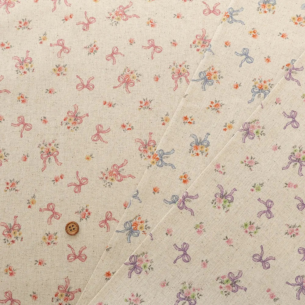 C/L Canvas Printed Fabric - Ribbon Flower - nomura tailor