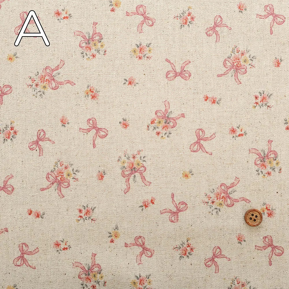 C/L Canvas Printed Fabric - Ribbon Flower - nomura tailor