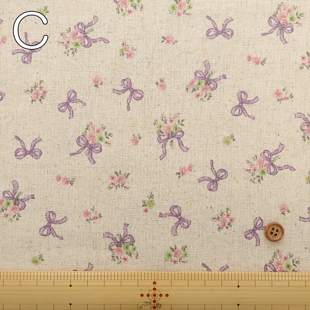 C/L Canvas Printed Fabric - Ribbon Flower - nomura tailor
