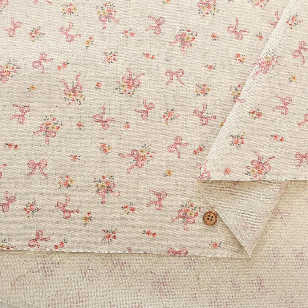 C/L Canvas Printed Fabric - Ribbon Flower - nomura tailor