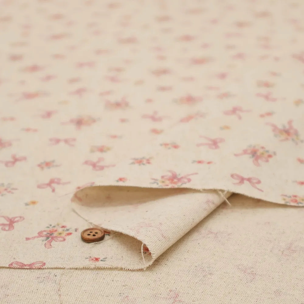 C/L Canvas Printed Fabric - Ribbon Flower - nomura tailor