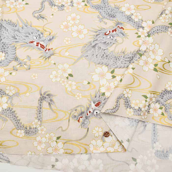 Cotton chinese Grame Printed Fabric New Currents Dragon Water Pattern - nomura tailor