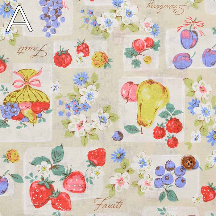 Cotton sheeting print fabric Retro Fruit - nomura tailor