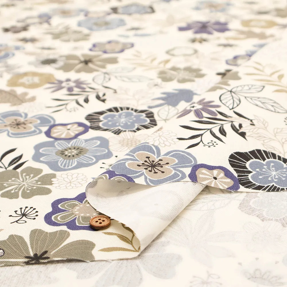 Cotton Oxford Printed Fabric - Interior Flowers - nomura tailor