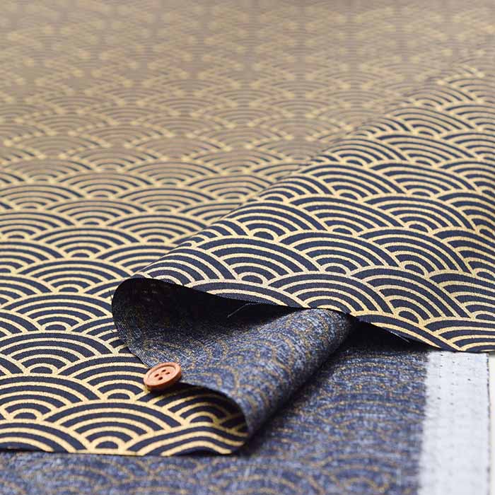 Cotton chinese Grame printed fabric Blue sea wave pattern - nomura tailor