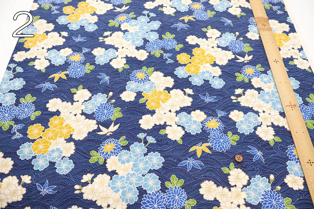 Cotton Shantung Printed Fabric - Hanazome Komachi Seigaiha Sakura - nomura tailor