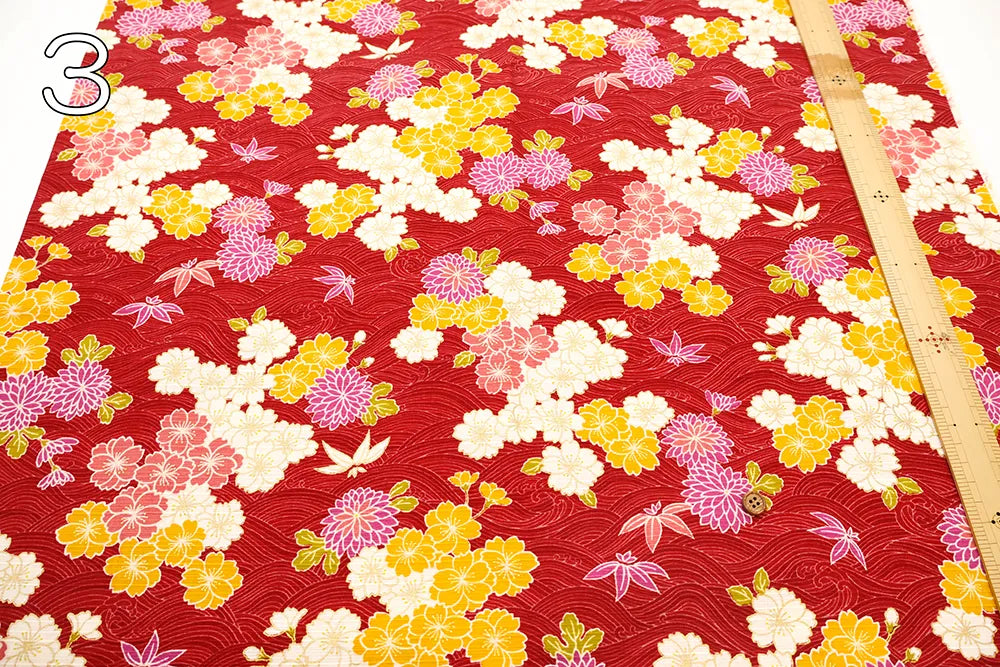 Cotton Shantung Printed Fabric - Hanazome Komachi Seigaiha Sakura - nomura tailor