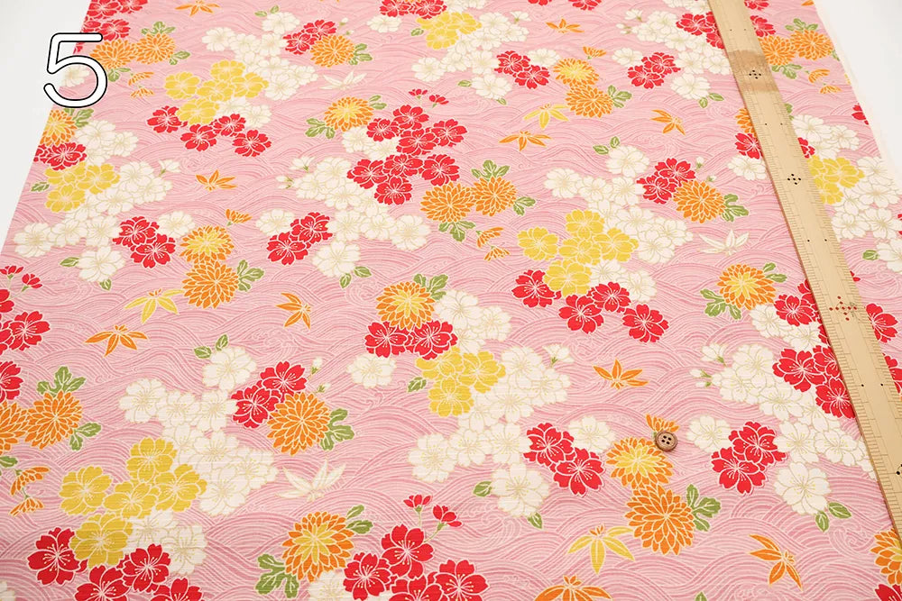 Cotton Shantung Printed Fabric - Hanazome Komachi Seigaiha Sakura - nomura tailor