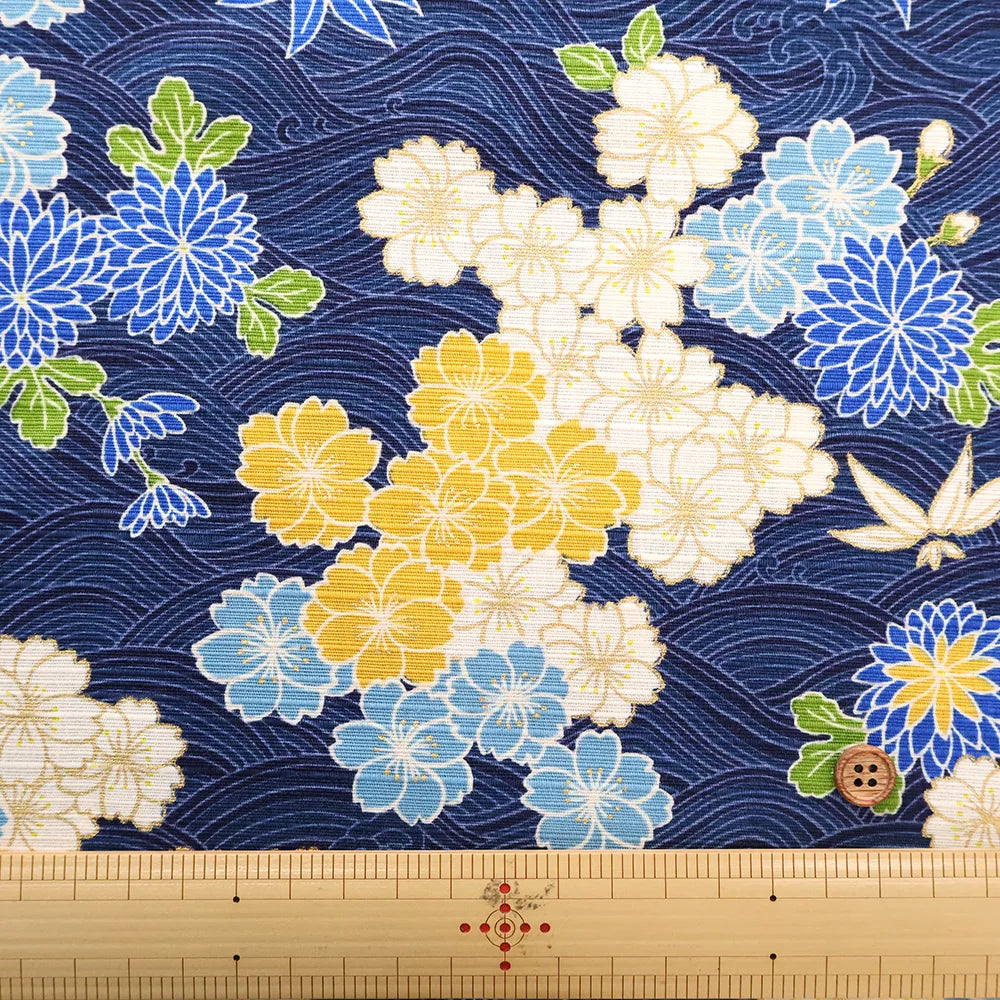 Cotton Shantung Printed Fabric - Hanazome Komachi Seigaiha Sakura - nomura tailor