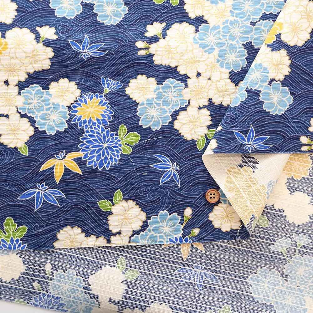 Cotton Shantung Printed Fabric - Hanazome Komachi Seigaiha Sakura - nomura tailor