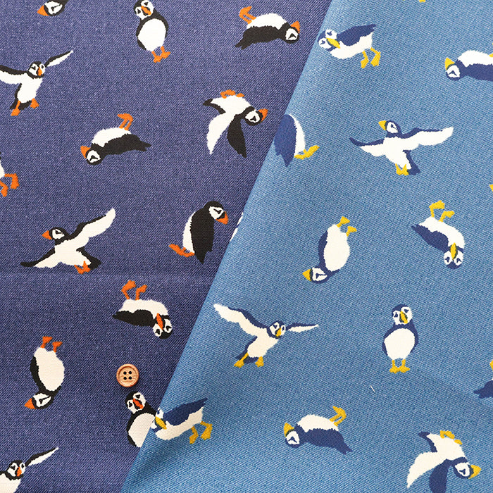 Cotton Oxford Printed Fabric - Denim Style Puffin - nomura tailor