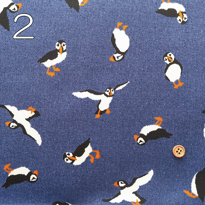 Cotton Oxford Printed Fabric - Denim Style Puffin - nomura tailor