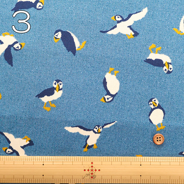 Cotton Oxford Printed Fabric - Denim Style Puffin - nomura tailor