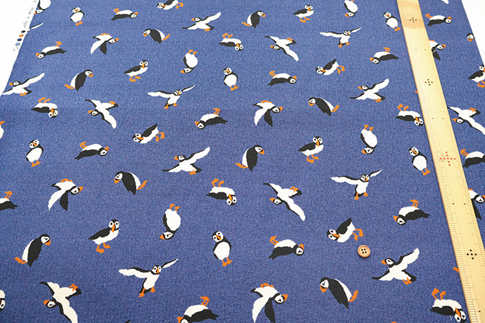 Cotton Oxford Printed Fabric - Denim Style Puffin - nomura tailor