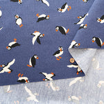 Cotton Oxford Printed Fabric - Denim Style Puffin - nomura tailor
