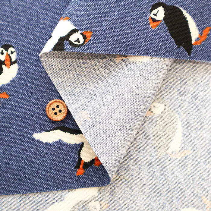 Cotton Oxford Printed Fabric - Denim Style Puffin - nomura tailor