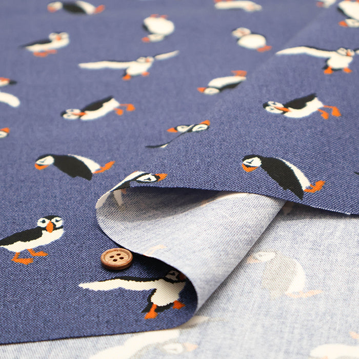 Cotton Oxford Printed Fabric - Denim Style Puffin - nomura tailor