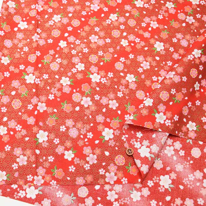 Cotton cinching Japanese-style lame print fabric, cherry blossom - nomura tailor