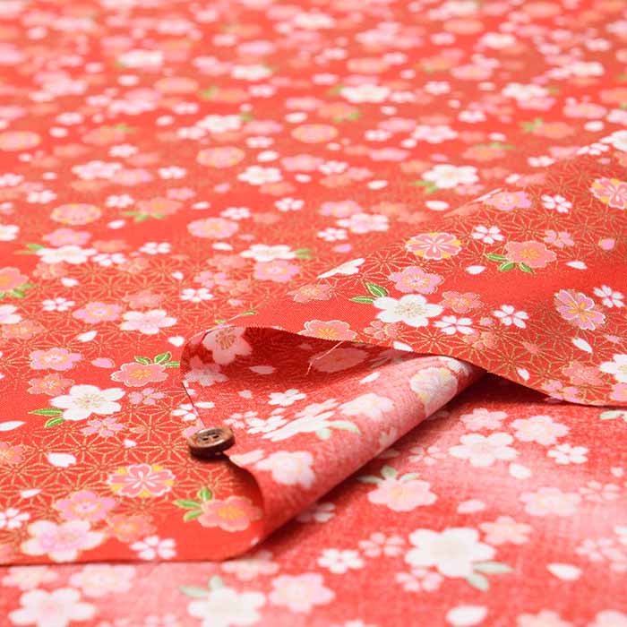 Cotton cinching Japanese-style lame print fabric, cherry blossom - nomura tailor