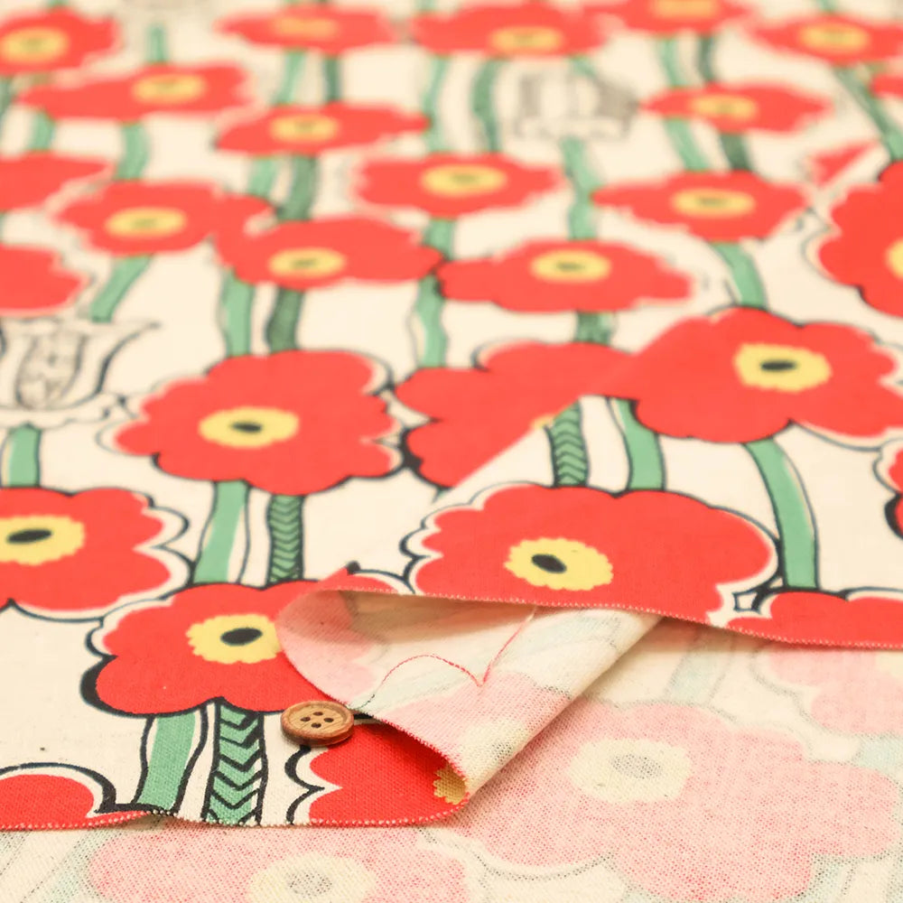 C/L Canvas Printed Fabric - Poppy Forest - nomura tailor