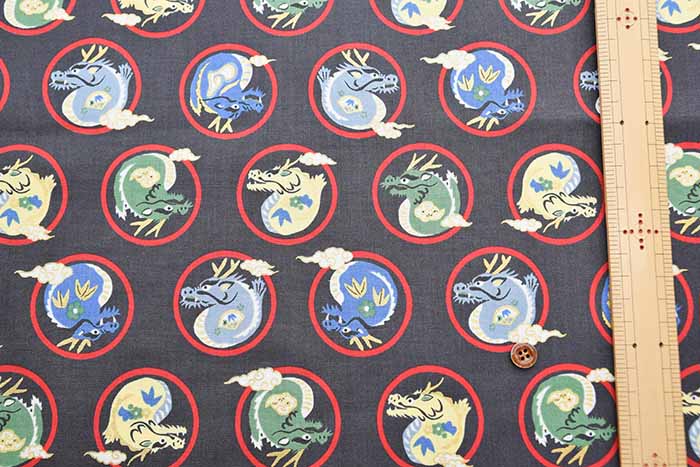 Cotton 20 sheeting gold pigment printed fabric Dragon - nomura tailor