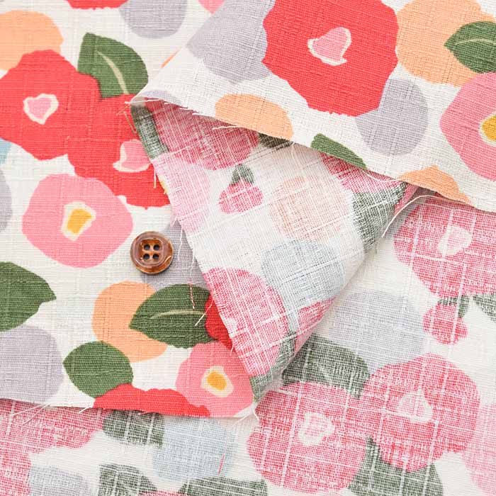 Cotton dobby printed fabric Camellia - nomura tailor