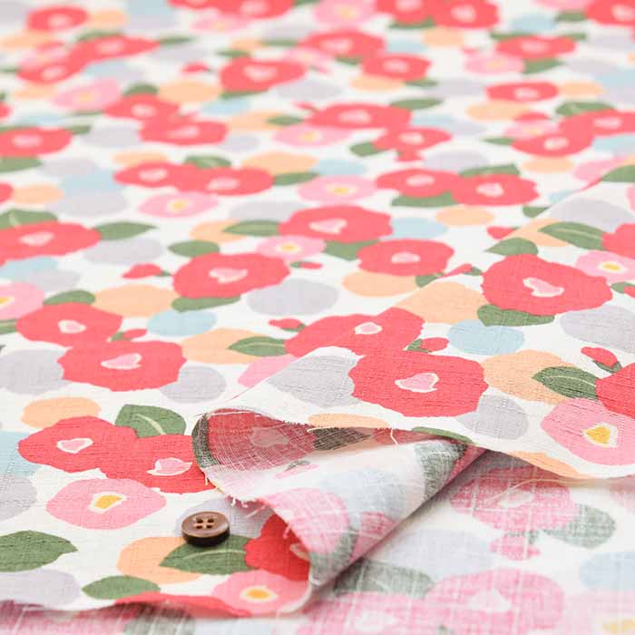 Cotton dobby printed fabric Camellia - nomura tailor