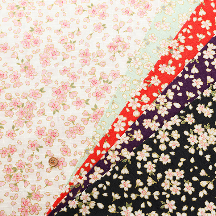 Cotton Dobby Lame (Glitter)  Print Fabric - Cherry Blossom - nomura tailor