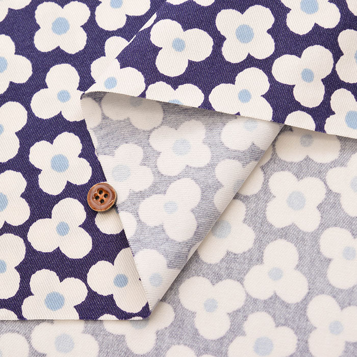 T/C Color Denim Printed Fabric Simple Flower - nomura tailor