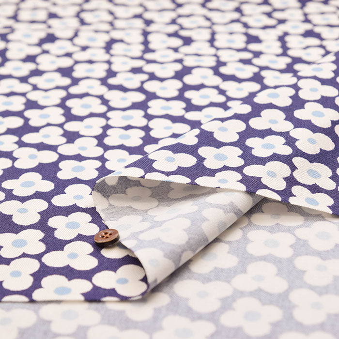 T/C Color Denim Printed Fabric Simple Flower - nomura tailor