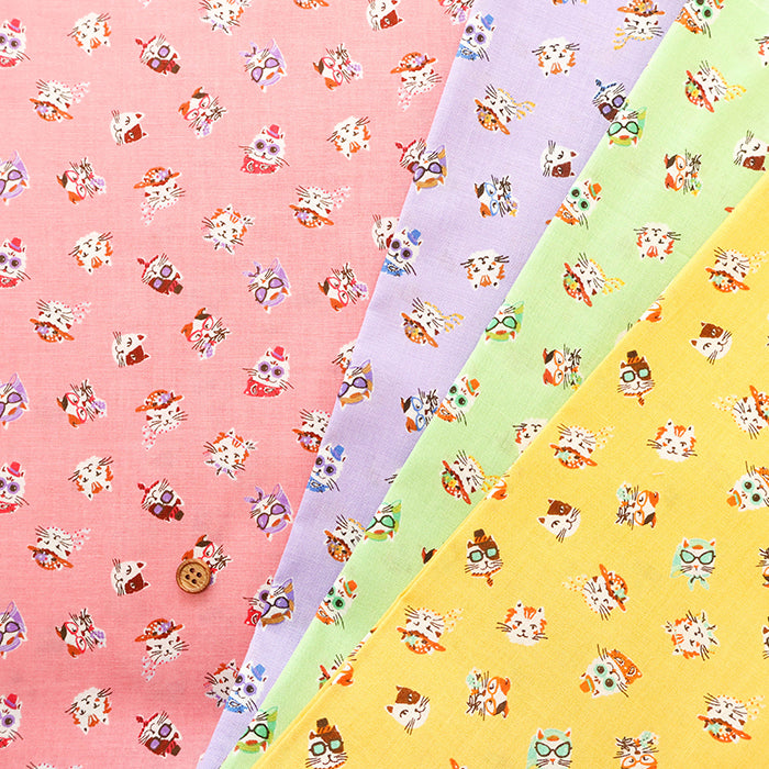 Cotton Sharting Printed Fabric - Cat's Playground Cat Face - nomura tailor