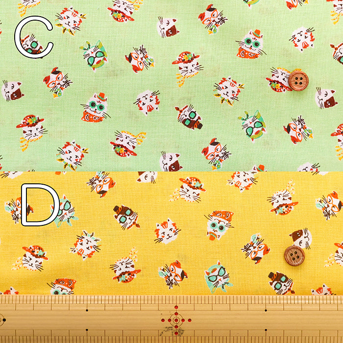 Cotton Sharting Printed Fabric - Cat's Playground Cat Face - nomura tailor
