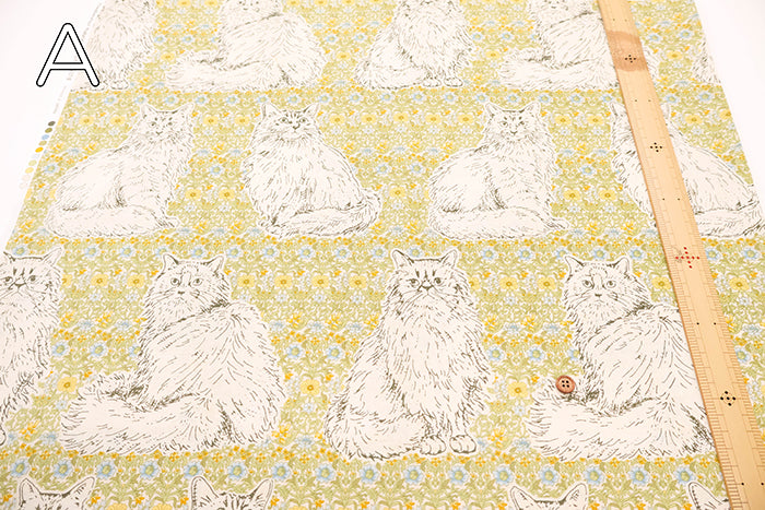 Cotton Sharting Printed Fabric - Cat's Playground Cats & Hana - nomura tailor