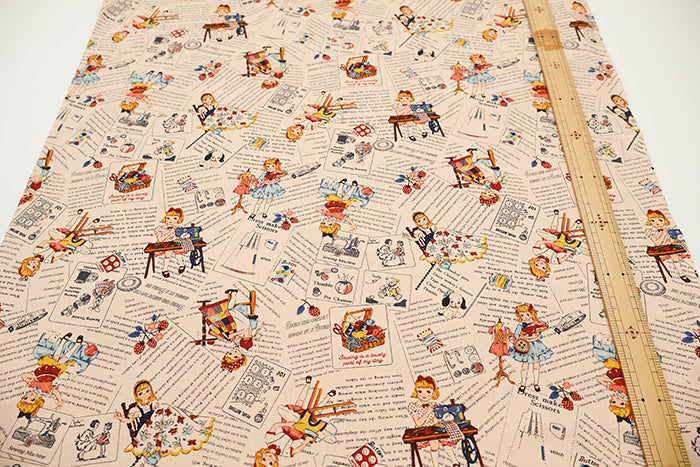 Cotton Muslin Printed Fabric - Cheery Days - English Text Collage - nomura tailor