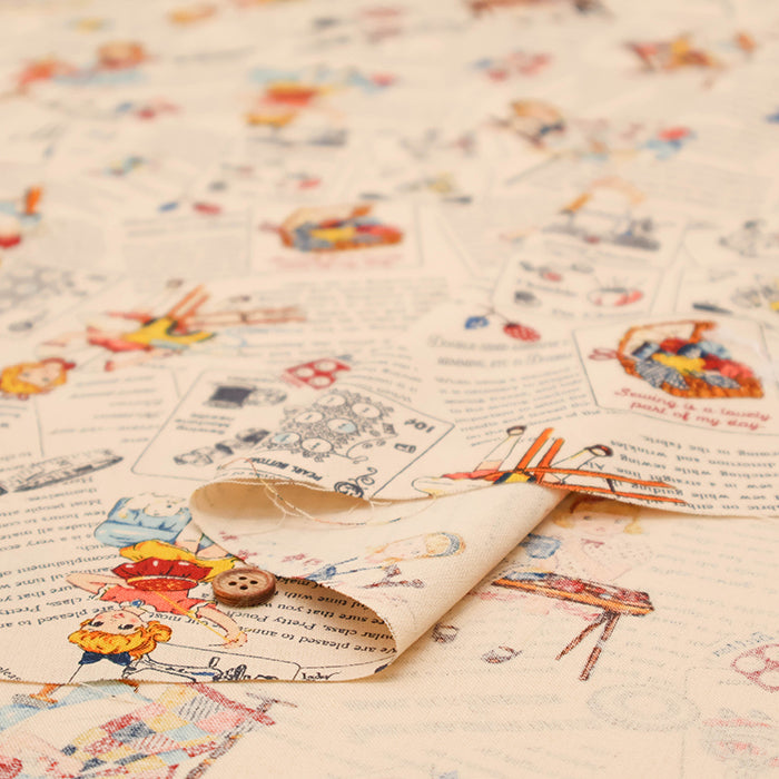 Cotton Muslin Printed Fabric - Cheery Days - English Text Collage - nomura tailor