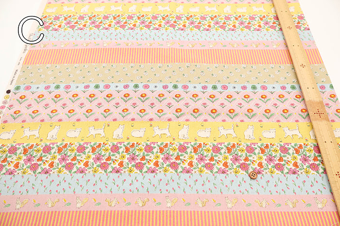 Cotton Sheeting printed Fabric  - Shanti Garden Cat Border - nomura tailor