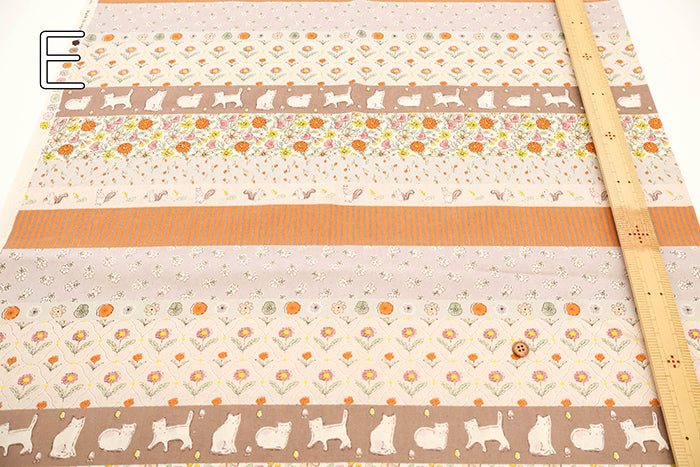 Cotton Sheeting printed Fabric  - Shanti Garden Cat Border - nomura tailor
