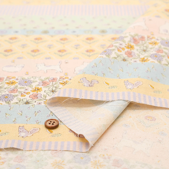 Cotton Sheeting printed Fabric  - Shanti Garden Cat Border - nomura tailor