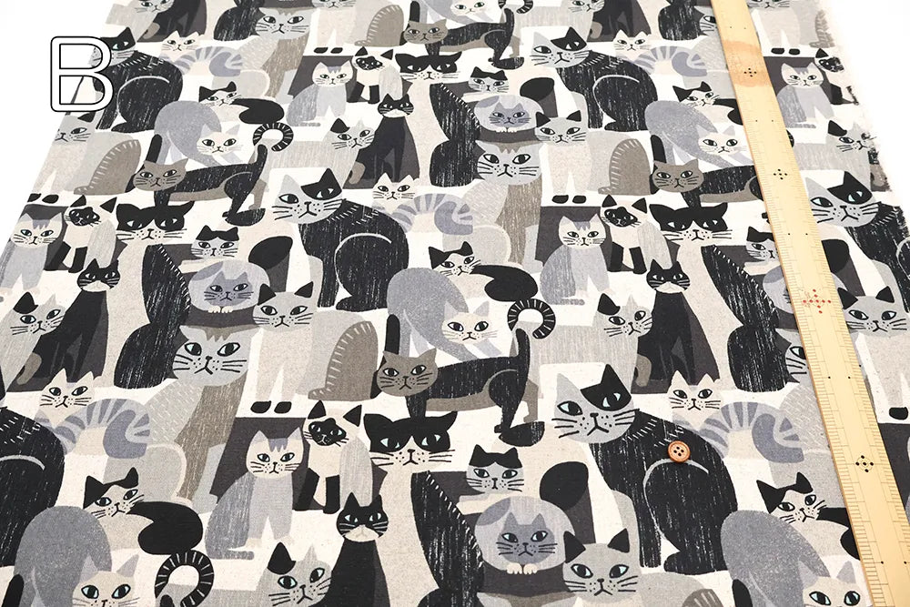 C/L Canvas Printed Fabric - ART ANIMAL cat - nomura tailor