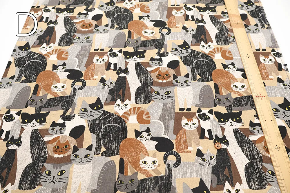 C/L Canvas Printed Fabric - ART ANIMAL cat - nomura tailor