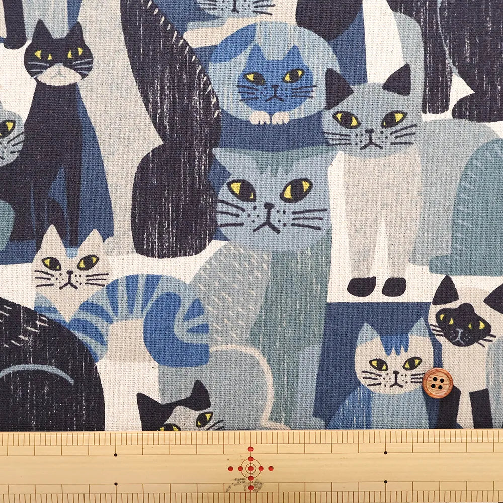 C/L Canvas Printed Fabric - ART ANIMAL cat - nomura tailor