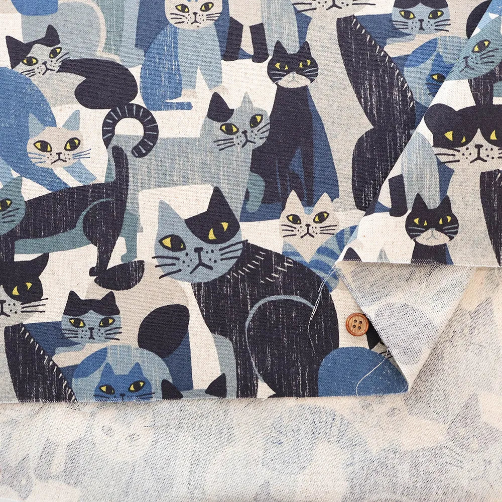 C/L Canvas Printed Fabric - ART ANIMAL cat - nomura tailor