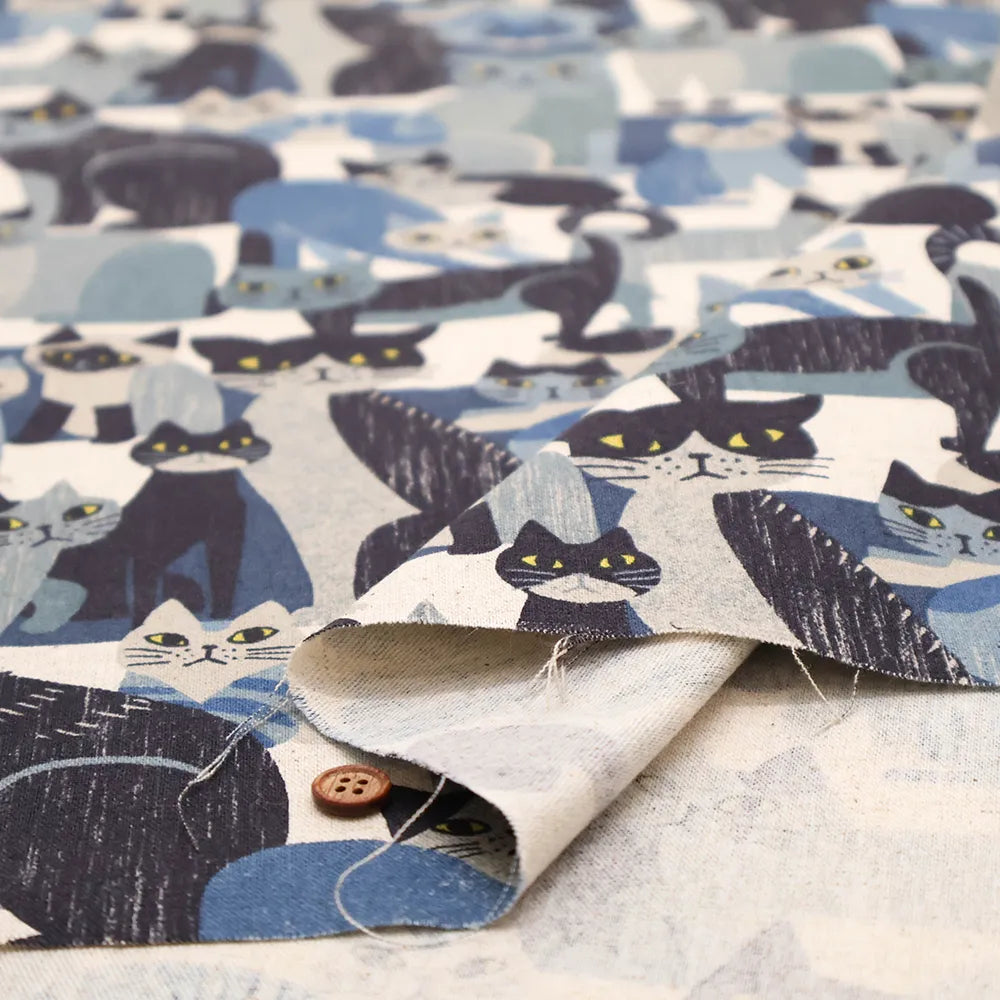 C/L Canvas Printed Fabric - ART ANIMAL cat - nomura tailor